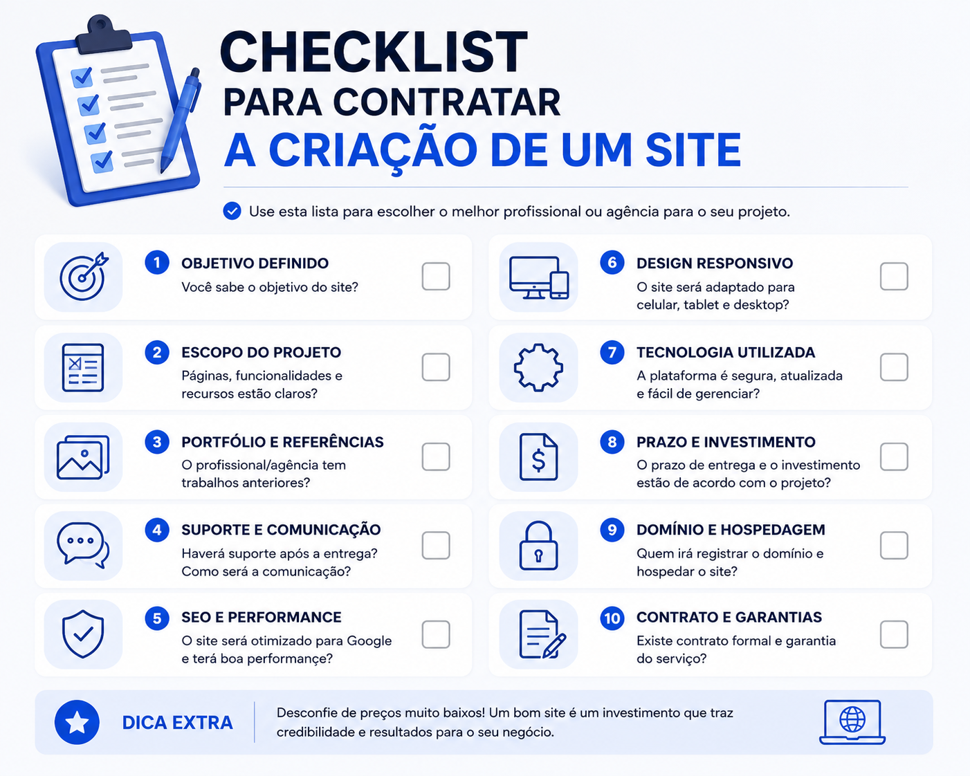 Checklist para contratar a criação de um site