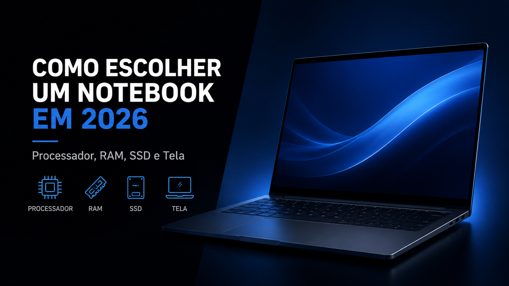 Como escolher um notebook em 2026: processador, RAM, SSD e tela