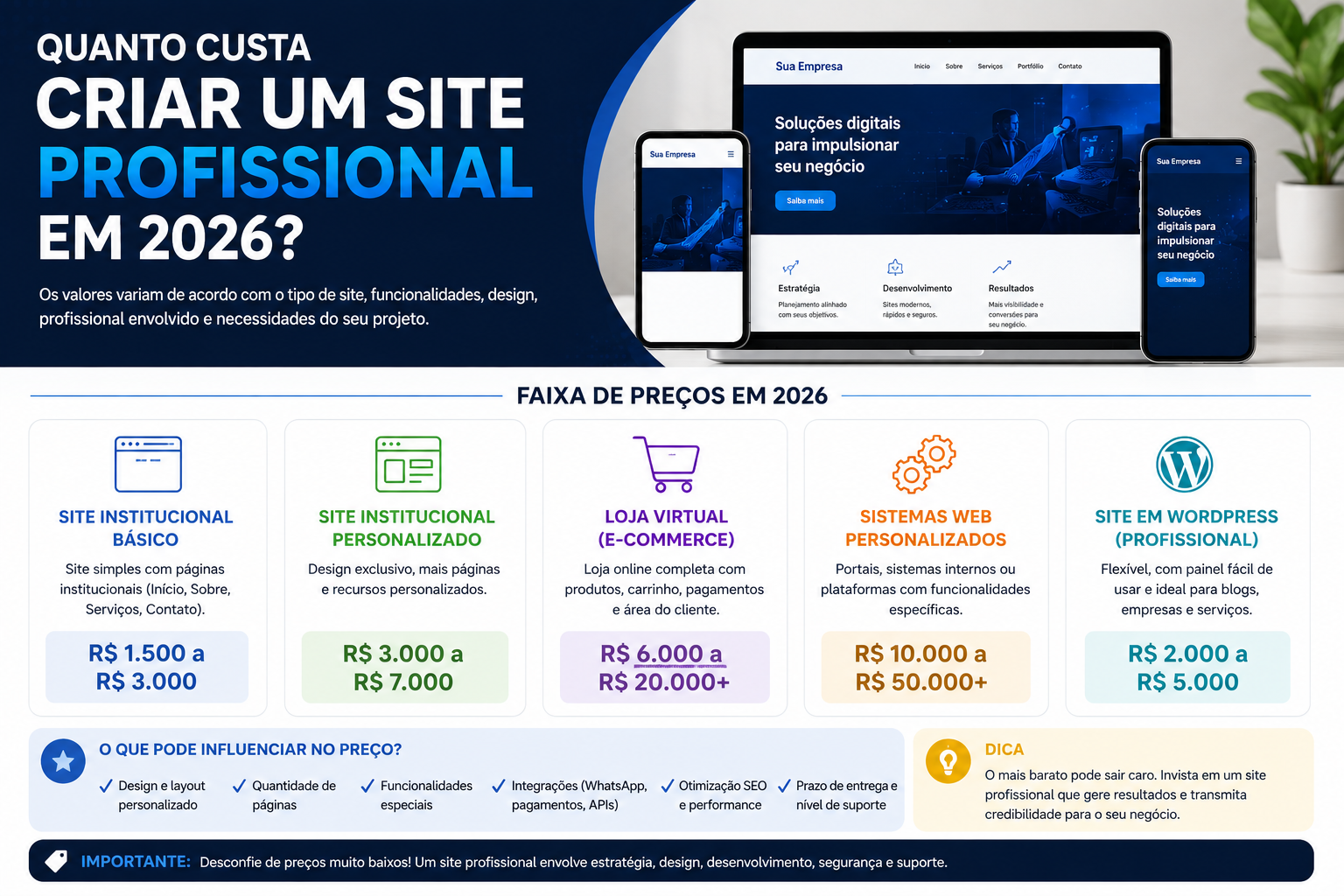 Quanto custa criar um site profissional em 2026?