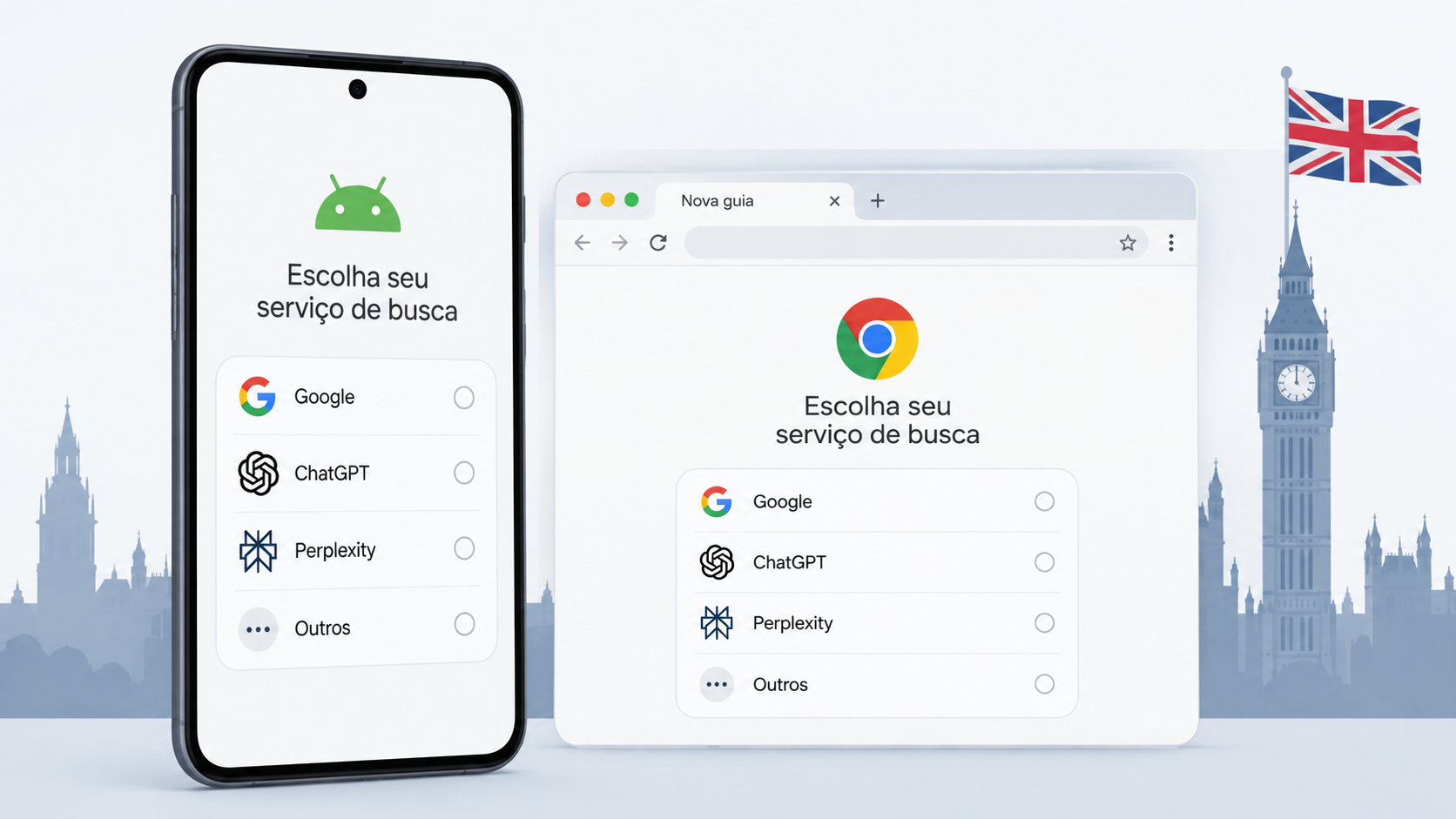 Reino Unido quer permitir ChatGPT e Perplexity como opções de busca no Android e Chrome